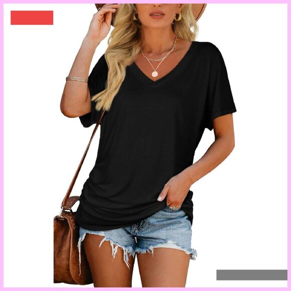 Women's V-Neck Dolman Top with Side Shirring Loose Fit T-Shirt - Picture 2 of 4